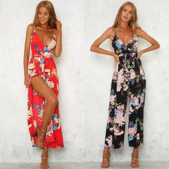 Black Spaghetti Strap Floral Jumper - Picture 2 of 5